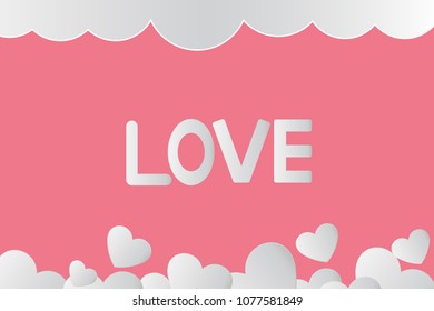 Valentine card With a small white heart on a pink background.paper art.vector illustration
