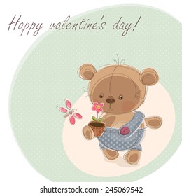 Valentine card with teddy bear. Vector illustration