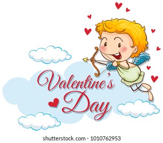 Valentine card template with cute cupid illustration