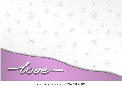 Valentine card template - pattern  background, handwritten word love. For charming and elegant Valentine cards and wedding invitations. Vector illustration