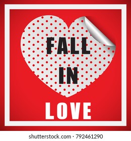 Valentine card template with word fall in love illustration