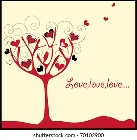 valentine card with tree and hearts