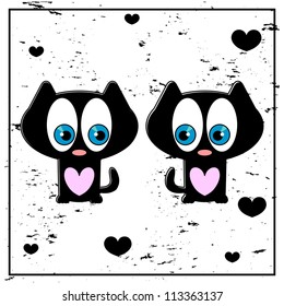 Valentine card two black kittens