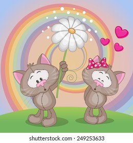 Valentine card with two Cats on a meadow 
