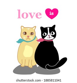 valentine card with two cute cats hand drawn cartoon vector.happy valentine day.love is ...concept