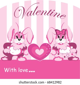 Valentine card with two funny rabbits