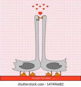 Valentine Card with two geese. Valentine day.Vector