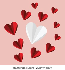 Valentine card with white and red hearts
