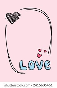 Valentine card with the word love, hearts and blank background for text