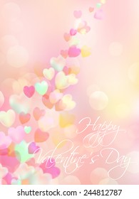 Valentine Card.Flying Hearts. Abstract Pink Background. St.Valentine's Day Wallpaper.