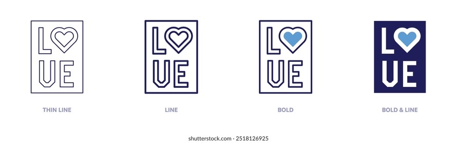 Valentine cards icon in 4 different styles. Thin Line, Line, Bold, and Bold Line. Duotone style. Editable stroke.
