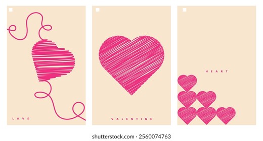 Valentine cards with pink heart designs on a beige background design. Vector