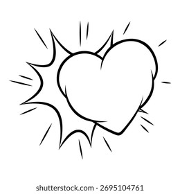 Valentine cartoon cloud heart with explosion. Romantic speech bubble in comic style. Love greeting card.