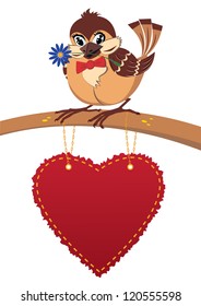 valentine cartoon vector background with the sparrow