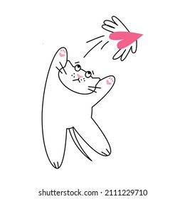 Valentine cat catching the heart.