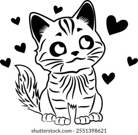 Valentine Cat Outline Silhouette Graphic Design