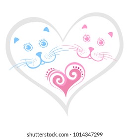 Valentine cats. Cats with heart. Love. Vector illustration.