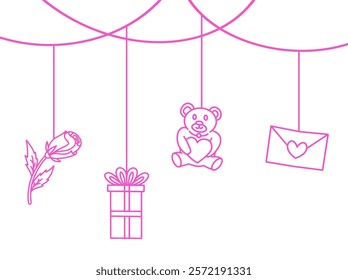Valentine Character Decoration Hanging Line Art