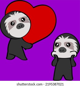 valentine chibi sloth bear character cartoon set illustration in vectorformat