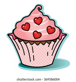 Valentine chocolate cupcake pink icing wrapper red heart candy