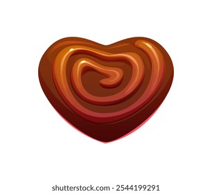 Valentine chocolate heart for love candy confectionery sweets, vector dessert icon. Valentine day holiday heart shape chocolate confection with nougat or caramel syrup for romantic or wedding dessert