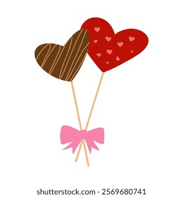 Valentine chocolate heart shaped lollipops bouquet vector graphic