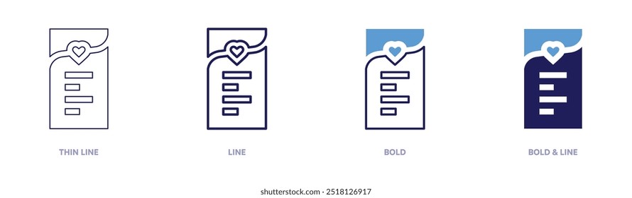 Valentine chocolate icon in 4 different styles. Thin Line, Line, Bold, and Bold Line. Duotone style. Editable stroke.