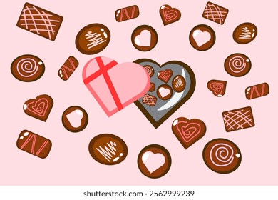 Valentine chocolate's pattern design with heart shape, chocolate with cream. perfect for background, icon, cover and poster