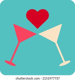Valentine coctail, illustration, vector on a white background.