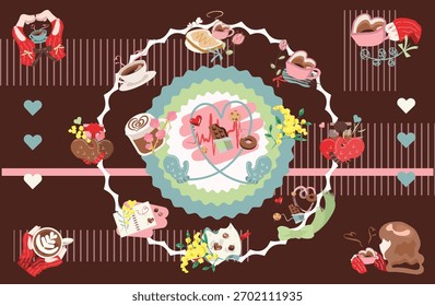 Valentine Coffee Heart Frame Background Illustration