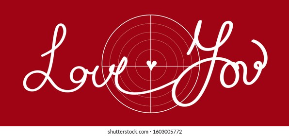 Valentine concept. Happy Valentines Day card. Romantic Love poster with hearts and Love text. White brush drawing  heart on red background. Vector illustration.