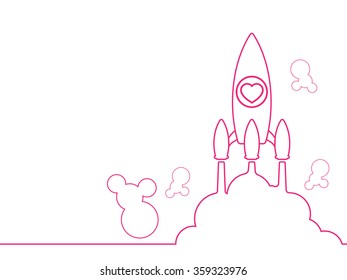 Valentine concept, Rocket , transportation vehicles, Flat style vector