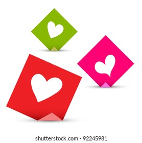 Valentine concept vector papers with hearts. Love sticky notes set