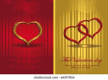 Valentine congratulation heart  vector gold template