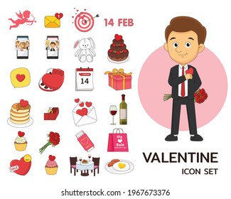 Valentine consept flat icons,Young man with Valentine's Day