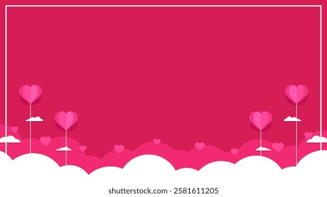 Valentine copy space template background with clouds and heart shaped balloon