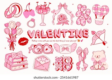 Valentine coquette clipart, fofo, y2k, coquette estética, arcos clipart, artesanato Arcos, fita rosa, Pink Coquette fita Clipart presente arco clipart moda decoração vintage presente de cartão, desenho