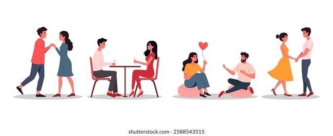 Valentine couple characters vector illustration set