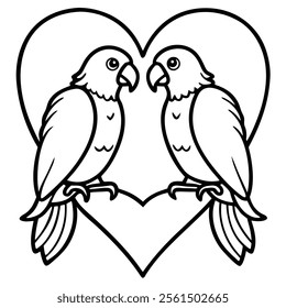 Valentine Couple Parrot Love Vector Icon.