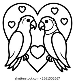 Valentine Couple Parrot Love Vector Icon.