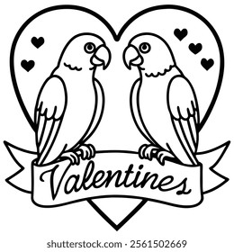 Valentine Couple Parrot Love Vector Icon.