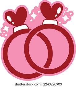 Valentine Couple Rings with Love Clipart Design. Simple style and color. Good for icon