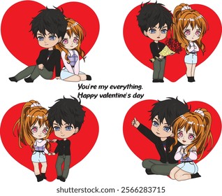 Valentine Couple Vector Art Set Chibi Illustrator