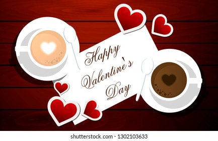 Valentine with a cup of coffee on a wooden table