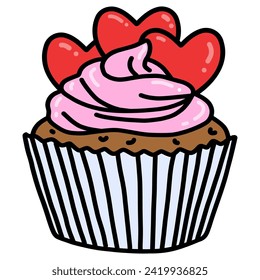 Valentine Cupcake Doodle Art Drawing Vector Illustration