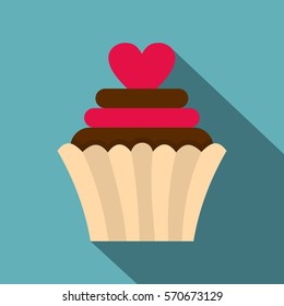 Valentine cupcake icon. Flat illustration of Valentine cupcake vector icon for web   on baby blue background