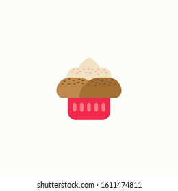 Valentine cupcake icon in flat style isolated on white background. Love concept. Vector illustration.