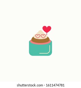 Valentine cupcake icon with heart shaped in flat style isolated on white background. Love concept. Vector illustration.