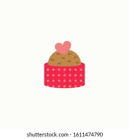 Valentine cupcake icon with heart shaped in flat style isolated on white background. Love concept. Vector illustration.