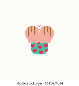 Valentine cupcake icon with heart shaped in flat style isolated on white background. Love concept. Vector illustration.